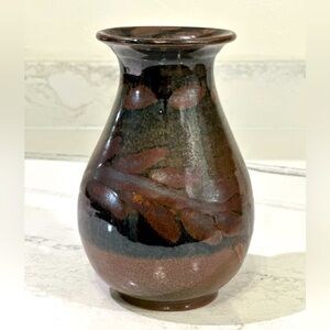 6.5” Tall Studio Pottery Vase Leaf Design Signed (#AOO)